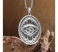 Halskette mit Lotus-Mala-Anhänger, Om, indisches Yoga, Mandala, Edelstahl, Modeschmuck für Damen und Herren