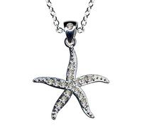 HALSKETTE mit Seestern Anhänger/Echt Silber 925 mit Zirkonia/Jugendstil Collier/Steinfarbe: klar weiss/Online Shop Schmuck kaufen / 54090