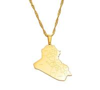 Halskette Mit Städte-Anhänger Mit Karte Der Republik Irak, Alltäglicher Personalisierter Charm-Hip-Hop-Trendschmuck, Verstellbare Kette, Stapelbarer Schmuck Für Teenager, Friedensliebhaber, Sch