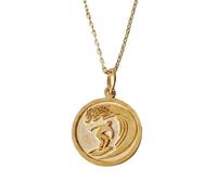 Halskette mit Surf-Anhänger aus 925er Sterlingsilber Gold |LK_NLC_01151 | Versilberter runder Münzanhänger (24 mm) mit langer Ankerkette Surfer-Schmuckgeschenk zum Geburtstag