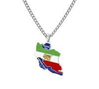 Halskette mit Umriss der Iran-Karte Anhänger mit iranischer Flagge in Herzform Patriotisches Erbe, Stolz, Frieden - Persischer Schmuck und Souvenirgeschenke (C-Iranische Flagge, Karte, Löwe, Silber)
