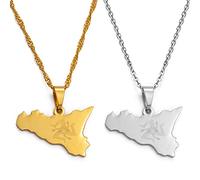 Halskette Mit Umrisskarte Von Sizilien - Italien, Land, Symbol, Ethnischer Stil, Hip-Hop-Charme, Dünne Kette, Patriotischer, Zierlicher Schmuck, Damen Herren Mädchen, Unisex-Geschenke, 2 Stüc