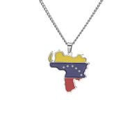 Halskette mit Venezuela-Karte Herzförmiger Anhänger mit venezolanischer Nationalflagge Patriotischer Schmuck als Geschenk für Venezolaner, Reisende und Fans des Nationalstolzes (B-Karte Silber)