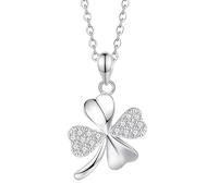 Halskette mit vierblättrigem Kleeblatt-Anhänger für Damen, zierlicher Glücksklee-Anhänger mit Zirkonia, Glücksbringer-Geschenk für Sie