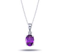 Halskette Ovalem Amethyst Diamanten Brillant-Schliff Weißgold