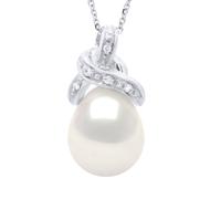 Halskette Perlenanhänger KNOT Weißgold und Diamanten 0,04 ct echte Süßwasserperle Birne 9-10 mm Einheitsgröße