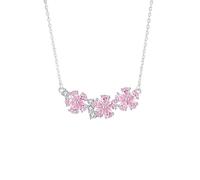 Halskette Platin PT950 Echtschmuck mit Tropfen Rose Lab Rosa Saphir, Blumen Anhänger Platin Damenkette Moissanit 45cm