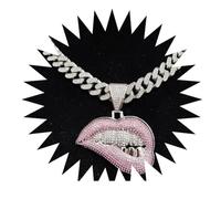Halsketten Anhänger Herren Schmuck Damen Kette Männer Frauen Männer Frauen Hip Hop Biss Lippe Form Anhänger Halskette mit 13mm Kristall Iced Out Bling Hiphop Halsketten Mode silbe