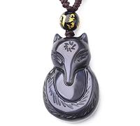 Halsketten Feng Shui Schwarzer Obsidian Halskette Fuchs Anhänger Halskette for Frauen Männer Natürliche Heilung Kristall Halskette Amulett Reiki Chakra Quarz Meditation Pullover Kette Halskette, Perle