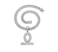 Halsketten Herren Hip hop Ketten Anhänger Frauen damenkette Rapper Hip-Hop-Halskette mit O-Buchstaben-Anhänger und Diamanten, trendige, personalisierte Streetwear-Halskette für Herren, Silber, 45 cm