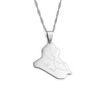 Halsketten Mit Anhänger Mit Karte Der Republik Irak Für Frauen/Mädchen, Hip Hop, Glänzender Weltschmuck, Karte Von Haiti, Schlüsselbeinkette, Ornamentartikel, Pulloverkette, Weiß, 60 C