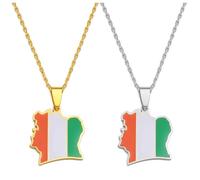 Halsketten Mit Anhänger Und Flagge Der Elfenbeinküste - Elfenbeinküste, Gelbe Farbe/Weißer Schmuck, Klassischer Hip-Hop-Schmuck Für Damen Und Herren, Trend-Party-Modeschmuck, Weiß, 60 cm Oder