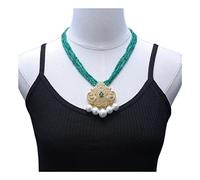 Halskettenschmuck 3 Stränge 4 mm facettiert runde grüne Achate farblich plattierte Pave Swan White See Pendell Anhänger Geschenk