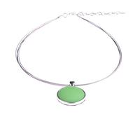 Halsreif "Polly", 25mm original Polaris Cabochon in einer Fassung aus versilbertem Messing an einem Bündel aus 5 nylonummantelten Stahlfäden, handgefertigt von Adi-Modeschmuck in Berlin (grün)