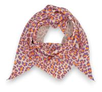 Halstuch Damen Leo Print Musselin Dreieckstuch - Schal aus 100% Baumwolle für Frühling & Herbst - Leichtes Tuch mit Leopardenmuster, 195x72 cm (Orange-Lila)