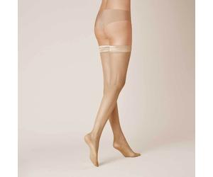 Halterlose Feinstrümpfe KUNERT "Halterloser Raffinesse Net", Kinder, Gr. S, beige (puder 3550), Obermaterial: 75% Polyamid PA. 25% Elasthan EL., Socken (81342125-S) puder 3550