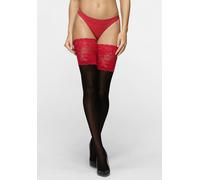 Halterlose Feinstrümpfe LASCANA, Damen, Gr. 32-34, rot (schwarz, rot), Polyamid, Elasthan, elastisch, Socken, mit breiter Spitze in 60 DEN (17946607-32) schwarz, rot