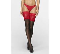 LASCANA Halterlose Feinstrümpfe Damen schwarz / rot Gr.40-42