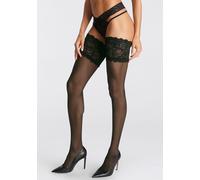 Halterlose Feinstrümpfe LASCANA, Damen, Gr. 44/46, schwarz, Obermaterial: 85% Polyamid, 15% Elasthan, unifarben, Socken Halterlose Feinstrümpfe, mit breiter Spitze, Topseller (89791962-44)