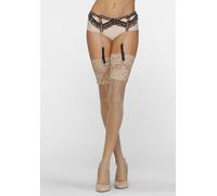 Halterlose Feinstrümpfe LASCANA, Damen, Gr. 48-50, beige (puder), Elasthan, Polyamid, normal, Socken, mit breitem Spitzenband (85565668-48) puder