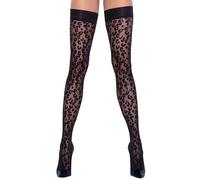 Halterlose Strümpfe im Leo-Look, Oeko-Tex zertifiziert Cottelli LEGWEAR schwarz 90% Polyamid, 10% Elasthan
