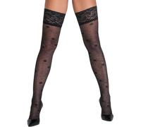 Halterlose Strümpfe mit zartem Rosenmuster, Oeko-Tex zertifiziert. Cottelli LEGWEAR schwarz 88% Polyamid, 12% Elasthan