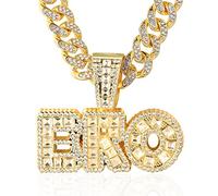 Halukakah ● BRO ● Goldkette für Herren 18k Echtgold PlattiertIced Out Anhänger Halskette,Volle Cz-Labordiamanten Zinken-Set,14mm Kubanische Gliederkette 45cm,Kostenlose Geschenkbox