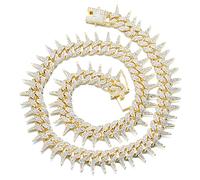 Halukakah Diamant Goldkette für Männer Iced Out,19MM Dornendesign 18k Echtgold Plattiert Halskette 50cm,Voll Cz Diamant Schnitt Zinken-Set,Geschenk für Ihn