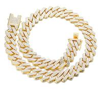 Halukakah Diamant Goldkette für Männer Iced Out,20MM Rautenblitz Dreireihige Diamanten 18k Echt Vergoldet Halskette 55cm,Voll Cz Diamant Schnitt Zinken-Set,Geschenk für Ihn