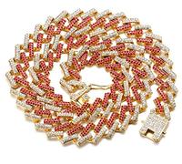 Halukakah Diamant Goldkette Kubanische Herren Iced Out,15MM FUJI 18 Karat Echt Vergoldet Halsband Halskette 60cm,Mehrfarbig Rot Weiß Diamanten Zinken Set,Geschenk für Ihn