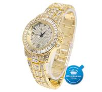 Halukakah Diamant Golduhr, Herren 18K Echt Vergoldet 38MM Breite Rund Wählen Quarz Armband 22cm, mit Geschenkbox