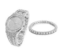 Halukakah Diamant Golduhr Iced Out, Männer Platin Weißgold Plattiert Quarz Armband 22cm Achteckiges Zifferblatt, mit Tennis-Ketten Armband 20cm, Kommt mit Geschenkbox