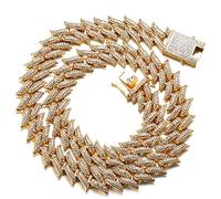 Halukakah Diamant Kubanische für Männer,20MM Herren 18 Karat Echt Vergoldet Goldkette Iced Out 3 Reihe Diamanten Dorn Kette Halskette 40cm,Zinken-Set Labordiamanten,mit KOSTENLOSER Geschenkbox