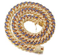 Halukakah Diamant Kubanische Kette für Männer,14MM Fuji Herren Goldkette Iced Out Miami 18 Karat Echt Vergoldet Halsband Halskette 55cm,Voll Diamanten Blau & Klar Zinken-Set,Geschenk für Ihn