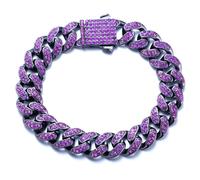 Halukakah Diamant Kubanisches Gliederarmband für Männer - Handgefasster Lila Edelstein Amethyst - Rhodium Schwarz Plattiert - Breite 13mm Länge 20cm - Mit Geschenkbox