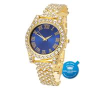 Halukakah Diamanten Gold Uhr, Damen 18K Echtes Gold Plattiert 36MM Breite Blau Zifferblatt Quarz Armband 20cm,Kostenlose Geschenkbox