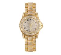 Halukakah Diamanten Gold Uhr Iced Out,Herren 18k Echtgold Plattiert 39MM Breites Rundes Zifferblatt Quarz 22,5cm,Kommt mit Geschenkbox