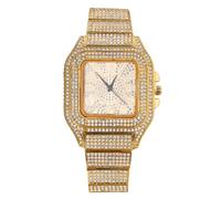Halukakah Diamanten Gold Uhr Iced Out,Herren 18k Echtgold Plattiert Zifferblatt mit Arabischen Zahlen Quarz 22cm,Kommt mit Geschenkbox