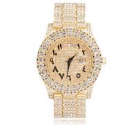 Halukakah Diamanten Gold Uhr Iced Out, Herren Römische Zahlen 18k Echtgold Vergoldetes Quarzarmband 24cm, Kostenlose Geschenkbox