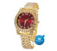 Halukakah Diamanten Gold Uhr, Kinder 18K Echtes Gold Plattiert 36MM Breite Rot Zifferblatt Quarz Armband 20cm,Kostenlose Geschenkbox