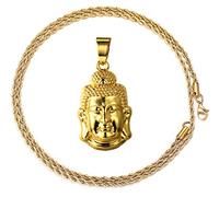 Halukakah ● Gold Segne Alle ● Goldkette Männer 18 Karat Echt Vergoldet Buddha Kopf Anhänger Halskette,Volle Cz Labordiamanten Zinken-Set,mit 3mm Seilkette 60cm,KOSTENLOSE Geschenkbox