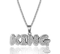 Halukakah Goldkette für Männer Iced Out,Platin Weißgold Volle Cz Blasenbuchstabe King Anhänger Halskette Labordiamanten Zinken-Set mit Baby-Tennis-Kette 50cm Kostenlose Geschenkbox