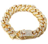 Halukakah Goldkette Herren Iced Out,18 Karat Echt Gold Vergoldete 14mm Männer Armband,Goldenes,Miami Kubanische Panzerkette,20cm,Geschenk für Mann