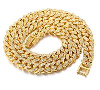 Halukakah Goldkette Herren Iced Out,18 Karat Echt Gold Vergoldete 14mm Männer Choker Kette,Goldenes,Miami Kubanische Panzerkette,60cm,Geschenk für Mann