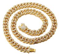 Halukakah Goldkette Herren Iced Out,18 Karat Echt Gold Vergoldete 14mm Männer Choker Kette,Goldenes,Miami Kubanische Panzerkette,60cm,Geschenk für Mann