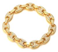 Halukakah Goldkette Herren Iced Out,18 Karat Echt Gold Vergoldete Männer Armband,Goldenes,Miami Kaffeebohnenkette,20cm,Geschenk für Mann