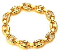 Halukakah Goldkette Herren Iced Out,18 Karat Echt Gold Vergoldete Männer Armband,Goldenes,Miami Kaffeebohnenkette,20cm,Geschenk für Mann