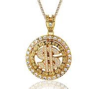 Halukakah Goldkette Herren Iced Out,18 Karat Echt Vergoldet Drehbarer US-Dollar Anhänger Halskette,Volle Cz Labordiamants Zinken-Set,mit Baby-Tennis-Kette 50cm,KOSTENLOSE Geschenkbox