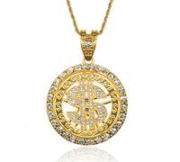 Halukakah Goldkette Herren Iced Out,18 Karat Echt Vergoldet Drehbarer US-Dollar Anhänger Halskette,Volle Cz Labordiamants Zinken-Set,mit Seilkette 60cm,KOSTENLOSE Geschenkbox