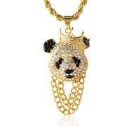 Halukakah Goldkette Herren Iced Out,18 Karat Echt Vergoldet Kronenpanda Anhänger Halskette,Volle Cz Labordiamants Zinken-Set,mit Seilkette 60cm,KOSTENLOSE Geschenkbox